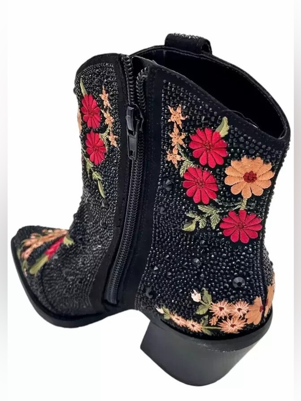 Brand new Inc Embellished rhinestone rose Black western Ankle Boot 9.5 - Picture 3 of 4
